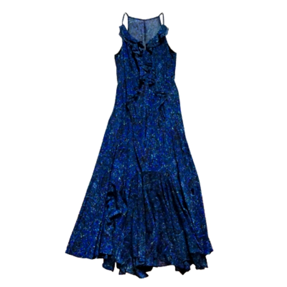 Rebecca Taylor 100% Silk Elegant Blue Ruffle Maxi Dress